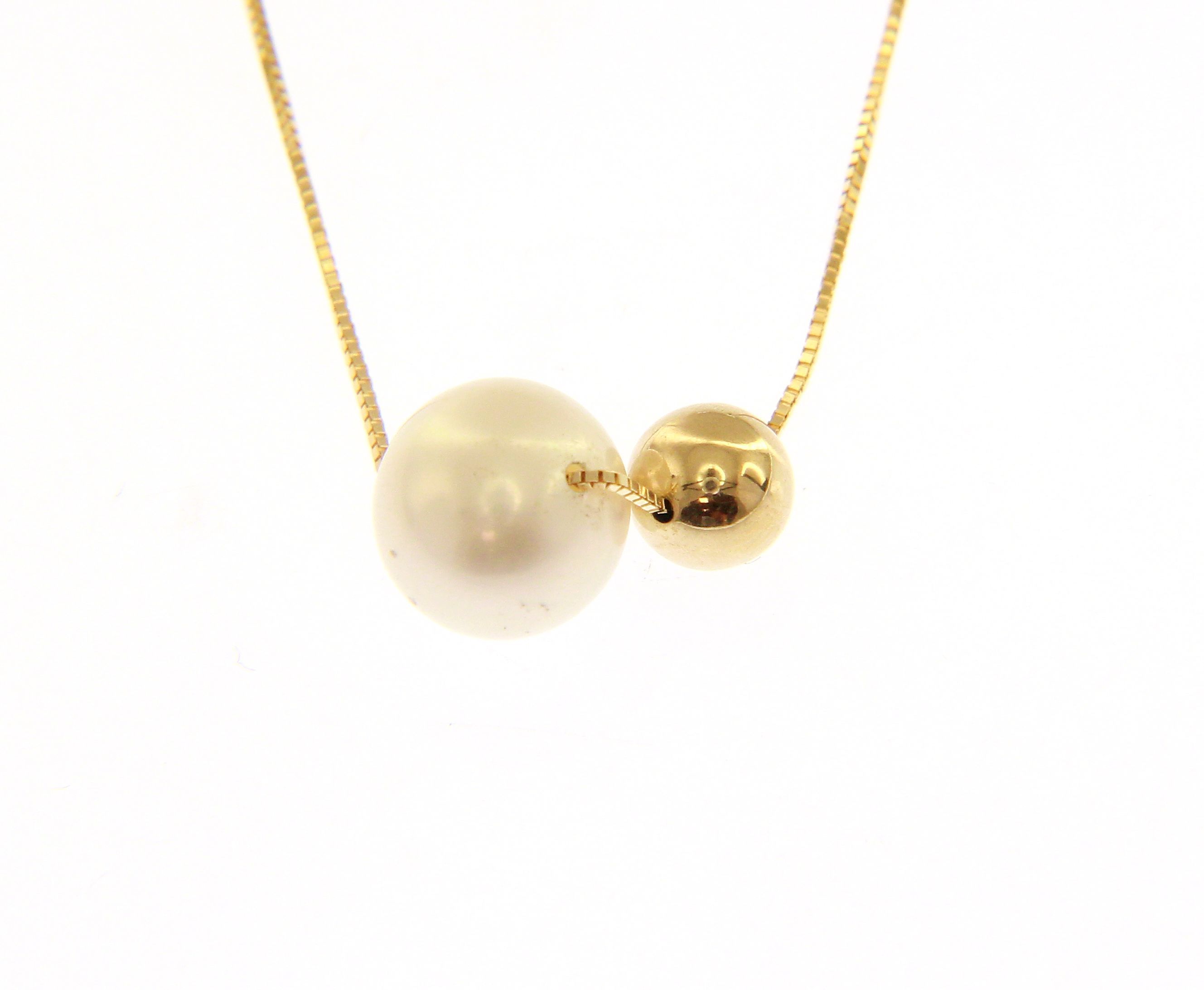 Golden necklace k14 with a pearl and a golden ball  (code S202802)